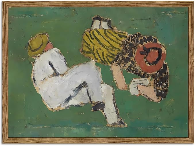 Vintage Abstract Oil Painting Wall Art Retro Antique Looking Portrait Wall Decor Picture, Mid Century Figures Poster Canvas Print for Farmhouse Living Room Bedroom 16x24 inch Wood Framed