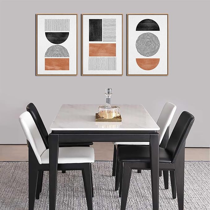 Framed Wall Art Canvas Set Mid Century Boho Pictures Modern Geometric Wall Decor Minimalist Black Brown Bohemian Abstract Painting Artwork for Living Room Bedroom Office 16"x24"x3 Natural