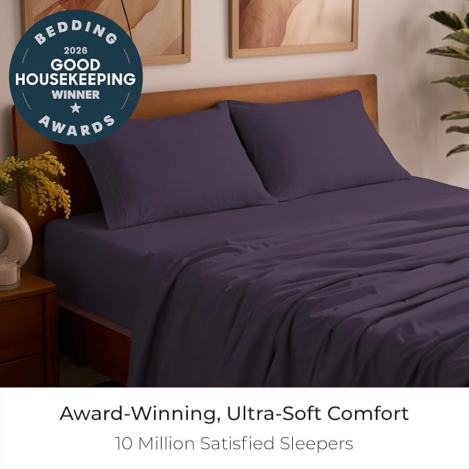 Mellanni Queen Sheets Set - 4 PC Iconic Collection Bedding - Hotel Luxury, Extra Soft, Cooling Bed Sheets - Wrinkle, Fade, Stain Resistant (Queen, Purple)