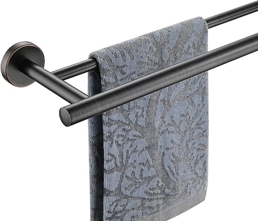 JQK Double Towel Bar Oil Rubbed Bronze, 19 Inch 304 Stainless Steel Thicken 0.8mm Towel Rack Bathroom, Towel Holder ORB Wall Mount, Useable Length 16 Inch, TB100L16-ORB