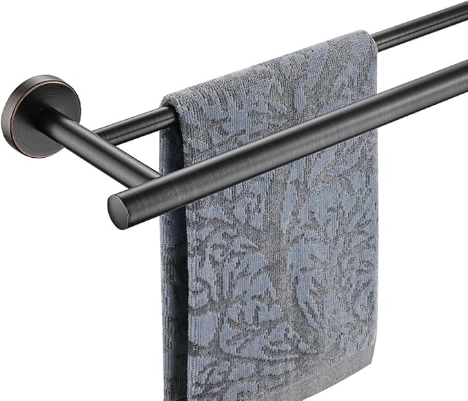 JQK Double Towel Bar Oil Rubbed Bronze, 20.5 Inch 304 Stainless Steel Thicken 0.8mm Towel Rack Bathroom, Towel Holder ORB Wall Mount, Useable Length 18 Inch, TB100L18-ORB