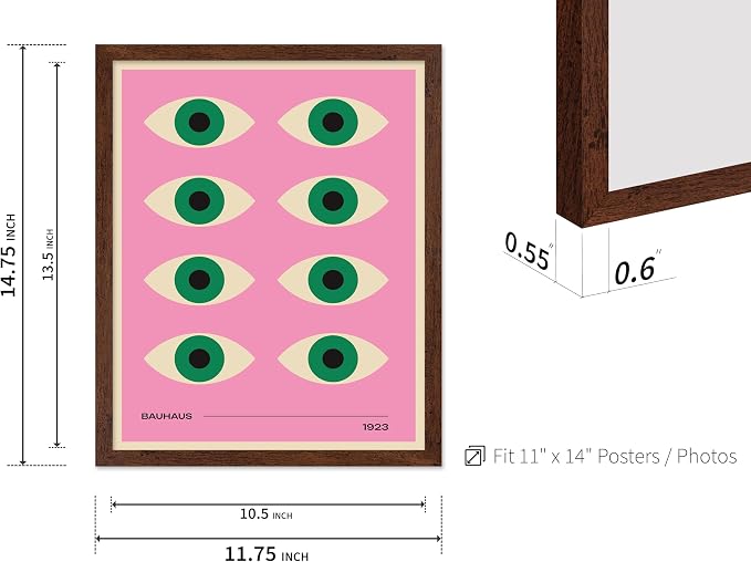 Poster Master Bauhaus Poster - Green Eyes Print - Graphic Design Art - Geometric Art - Chic Boho Art - Mid Century Modern Art - Abstract Art - Living Room or Bedroom Decor - 11x14 Brown Framed