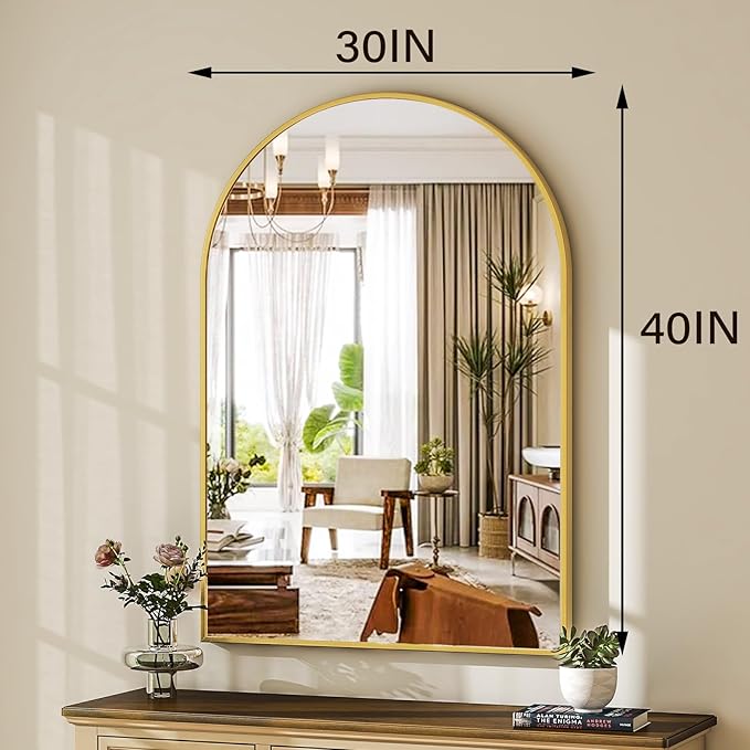 HARRITPURE Arched Bathroom Mirror - 30"x40" Gold Large Wall Mounted Vanity Mirror Aluminum Alloy Frame Arch Wall Mirror for Living Room, Bedroom and Entryway