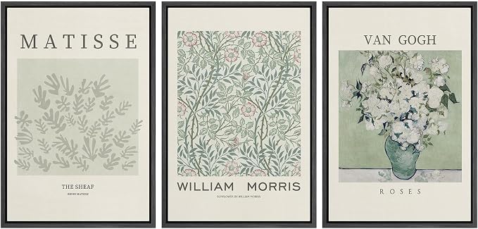 wall26 Framed Canvas Print Wall Art Set Matisse, William Morris, Van Gogh Photography Modern Rustic Scenic Colorful Multicolor for Living Room, Bedroom, Office - 24"x36"x3 Black