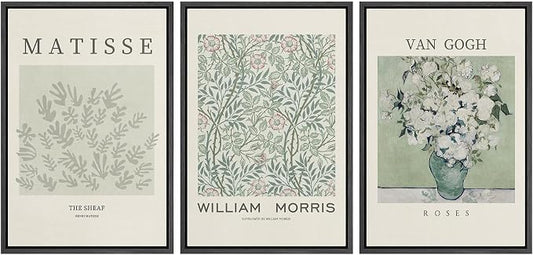 wall26 Framed Canvas Print Wall Art Set Matisse, William Morris, Van Gogh Photography Modern Rustic Scenic Colorful Multicolor for Living Room, Bedroom, Office - 24"x36"x3 Black