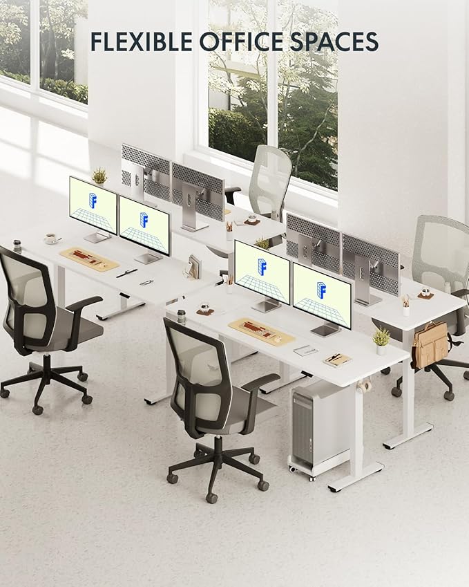FLEXISPOT 71 x 32 Inch Large Standing Desk, Stand Up Desk with Splice Board, Rising Desks for Home Office, Office Desk with Headphone Hook (White Frame + White Top, 2 Packages)