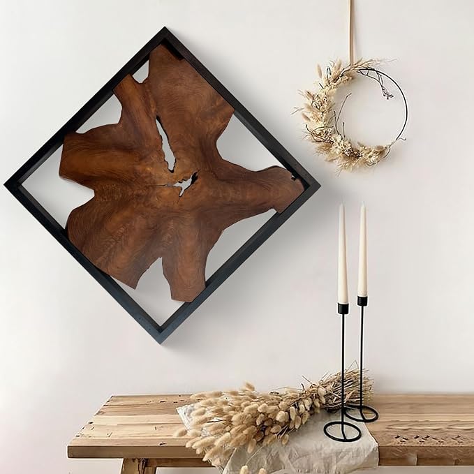 Greenage Wood Wall Art 27.5"x27.5"x2.4" Live Edge Wall Decor for Home Living Room Bedroom Office