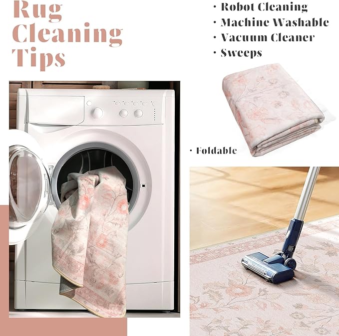MUJOO Washable Runner Rug for Kitchen Hallways,2x6 Runner Rug Non Slip,Floral Carpet Runner for Bathroom Bedroom Laundry Floor,Long Mat Boho Indoor Vintage Low Pile Pink