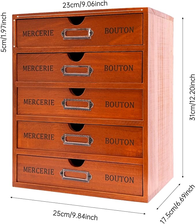 Vintage Wooden Organizer, 5 Tier Jewelry Organizer, Desk organizer, Wooden Drawer Tool, Craft Paper organizer Medicine Cabinet Organizerr with 5 Drawers, Brown