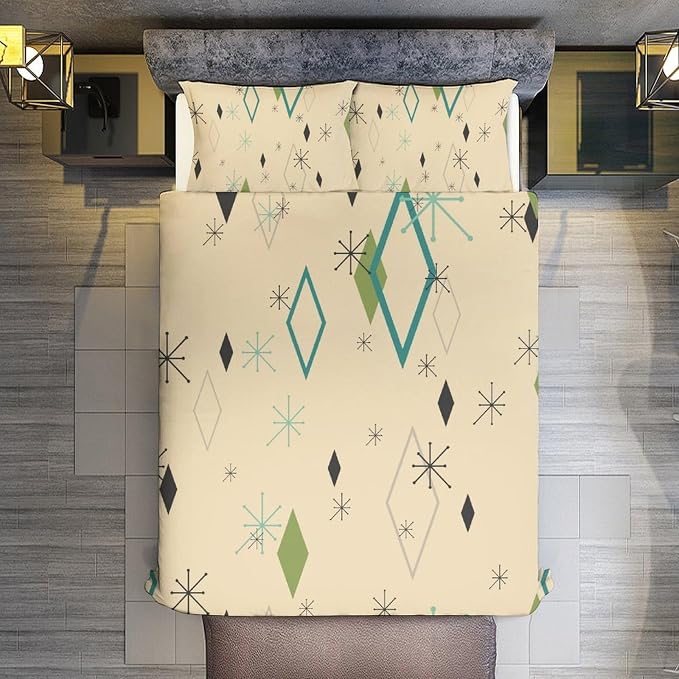 Modern Mid Century Duvet Cover, Vintage Geometry Bedding Sets Soft Comforter Cover，Aesthetic Abstract Art Bedding 3 Piece (1 Duvet Cover 102"x90" + 2 Pillow Sham 20"x30")