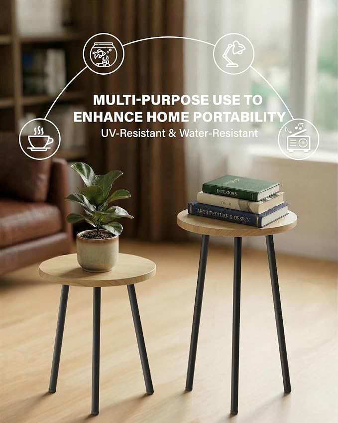 Plant Stand Indoor Tall: Corner Wood Plant Stand 2 Pack Mid Century Modern Decor - Small Round Plant Table for Indoor Plants - Outdoor Plant Holder for Patio Living Room Office (Burlywood)