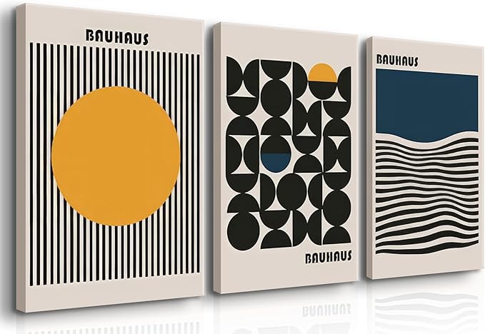 3Pcs Bauhaus Style Wall Art Bohemian Abstract Wall Decor Minimalist Canvas Mid Century Moderngeometry Poster Prints Painting Picture Suitable for Living Room Bedroom （16x24 Canvas）