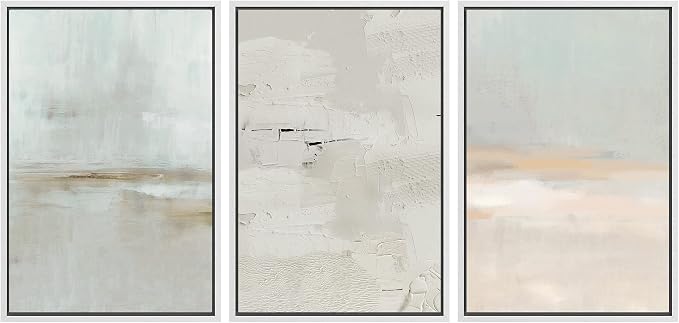 SIGNWIN Framed Canvas Print Wall Art Set Pastel Grunge Watercolor Landscape Shapes Abstract Illustrations Modern Art Decorative Nordic Chic Calm for Living Room, Bedroom, Office - 16"x24"x3 White