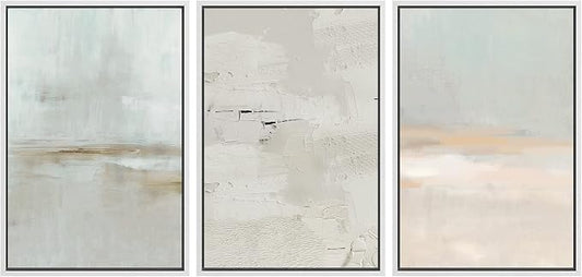 SIGNWIN Framed Canvas Print Wall Art Set Pastel Grunge Watercolor Landscape Shapes Abstract Illustrations Modern Art Decorative Nordic Chic Calm for Living Room, Bedroom, Office - 16"x24"x3 White