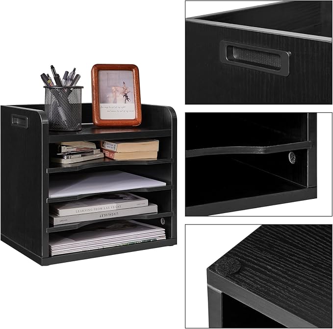 YMYNY Desktop File Organizer with Handle, Document Letter Mail Tray Sorter with 3 Adjustable Shelves, 5 Tiers Paper Holder for School Home Office Desk,Black,13.4 * 12.4 * 9.06" UHBC006B