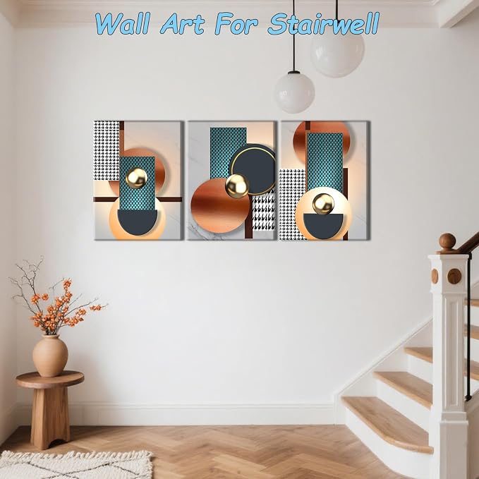 Pennimor 3Pcs Framed Geometric Abstract Wall Art, Simple Neutral Wood Wall Decor, Modern Minimalist Artwork Printing for Bathroom Bedroom Living Room Home Office Farmhouse 20x28in