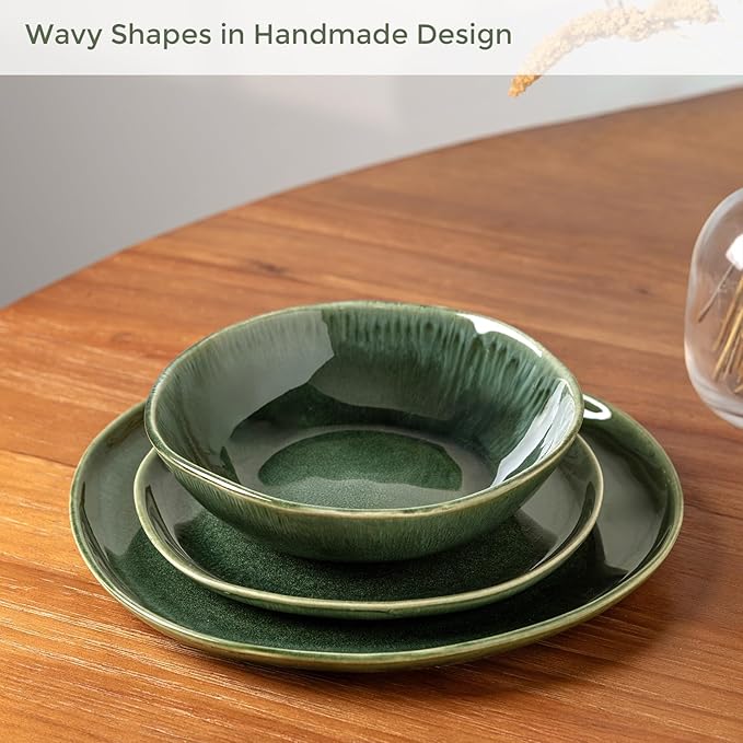 AmorArc Ceramic Dinnerware Sets,Handmade Reactive Glaze Stoneware Plates and Bowls Set,Highly Chip and Crack Resistant | Dishwasher & Microwave Safe Dishes Set,Service for 6 (18pc)
