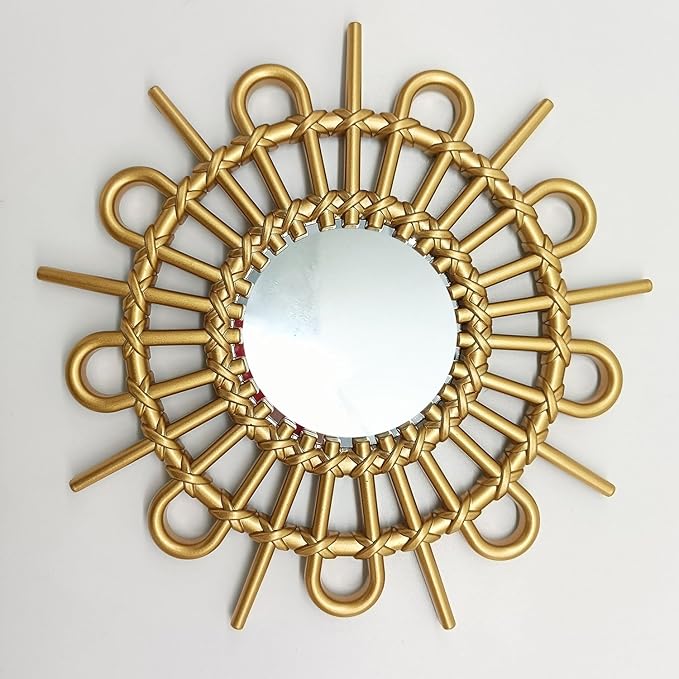 Gold Mirrors for Wall Pack of 1. Round Mirrors. Blade Shape.Decorative Mirrors.Wall Mirrors for Decor Home Decor.Plastic Frames.Glass Mirrors.Sun Gold Color.