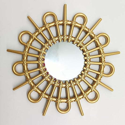 Gold Mirrors for Wall Pack of 1. Round Mirrors. Blade Shape.Decorative Mirrors.Wall Mirrors for Decor Home Decor.Plastic Frames.Glass Mirrors.Sun Gold Color.
