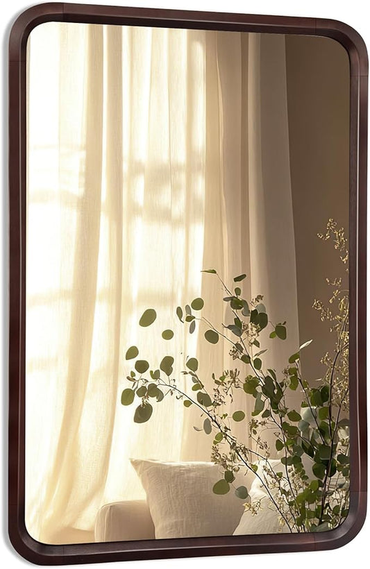Bathroom Mirror for Wall,Wood Rectangle 24 x 36 inch Hanging Vatiny Tempered Mirrors with Rounded Corner for Living Room,Bedroom,Entryway