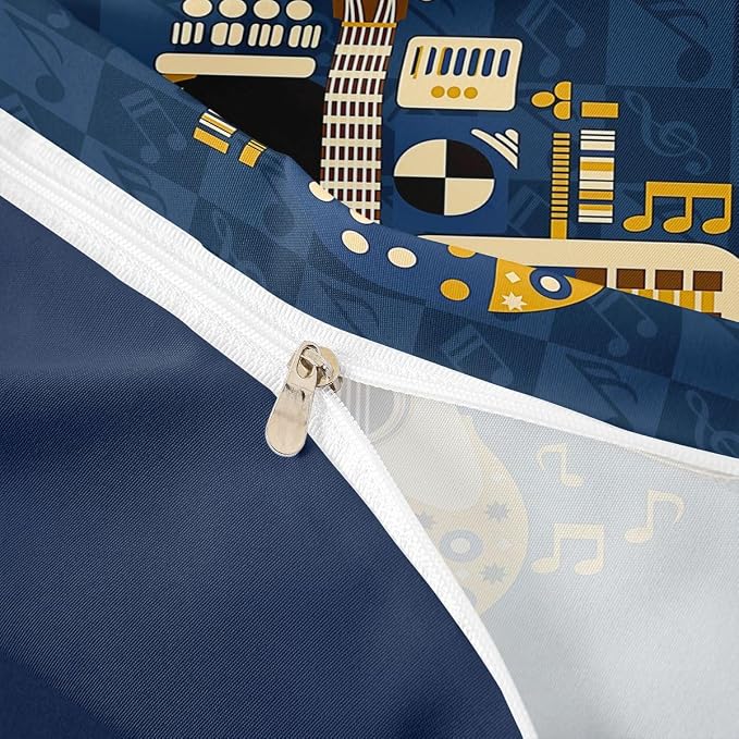 Erosebridal Retro Music Duvet Cover Full for Boys Men - Abstract Instruments Guitar Bedding Set Vinyl Record Rock Roll Comforter Cover,Checkered Musical Notes Bed Set