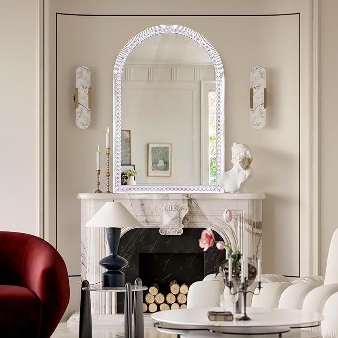 Decointo 36x24 Inch Rustic Farmhouse Arched Wall Mirror | Wooden Decorative Arch Mirrors for Bathroom Over Sink, Entryway, Living Room, Bedroom, Foyer