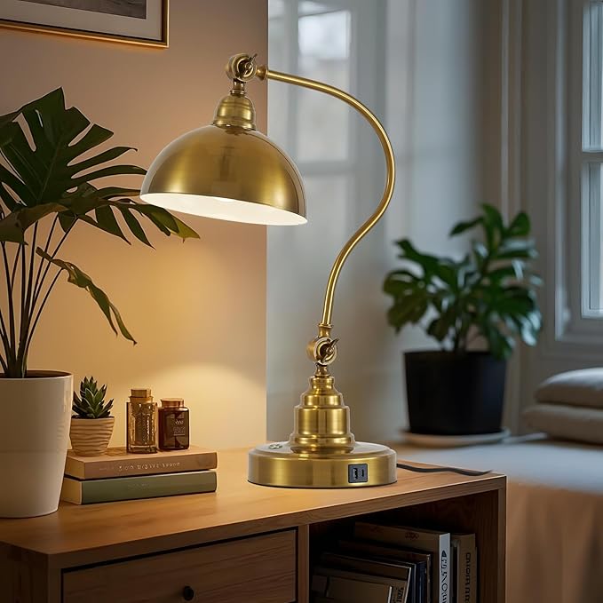 Antique Gold Vintage Desk Lamp Decorative Table Lamp for Home Office Living Room Bedroom Desk Light, Rustic Industrial Farmhouse Antique Library Study Desk Lamp E26 LED Bulb Included