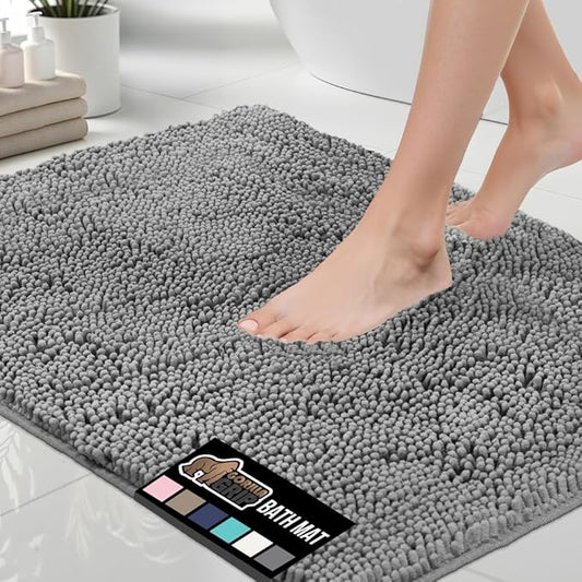 GORILLA GRIP Bath Rug Mat 54x24, Thick Soft Absorbent Chenille, Quick Dry Microfiber Mats, Rubber Backing Washable Shower Floor Rugs, Bathmat Runner, US Designed Bathroom Home Decor Accessories Grey