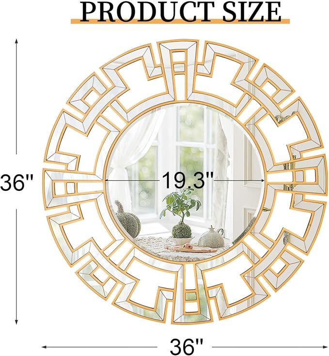 Chende Gold Mirror with Wooden Frame, 36'' Round Mirror for Wall Decorative, Large Wall Mirror for Living Room, Entryway, Fireplace