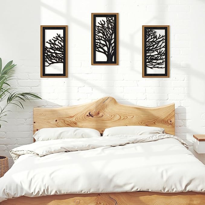 Celestdeco 3 Pcs Black Tree Wall Decor Boho Modern Nature Artwork Tree of Life Wood Wall Art Branch Silhouette Laser Art Decor for Living Room Bedroom Office 7.9 x15.8 Inch