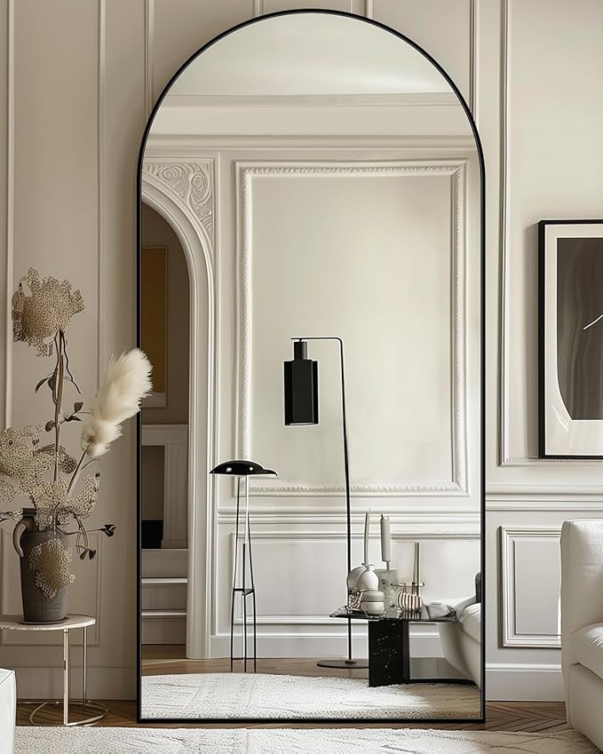 Full Length Mirror with Stand, 76"x34" Arched Full Body Mirror, Large Stand Up Mirrors, Aluminum Frame Floor Standing Mirrors, Freestanding Hanging Leaning Mounted for Bedroom Living Room, Black