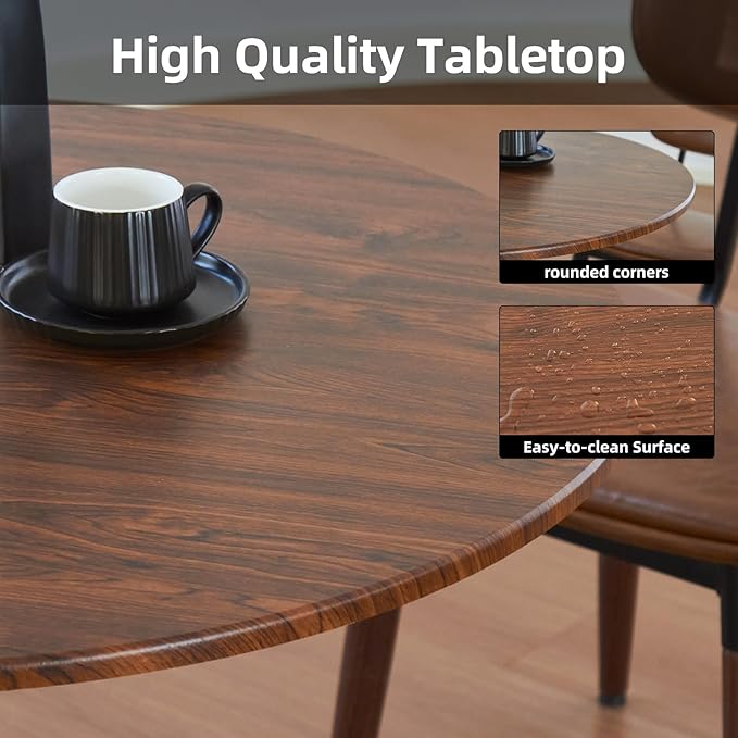 Round Dining Table, 24" Circle Tulip Table with Thickened Tabletop & Metal Pedestal, Mid Century Modern Bistro Table for Kitchen, Small Places, Living Room, Cafe (Brown)