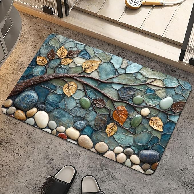 Bath Mat Rug,Mosaic-Stone Tree Non Slip Quick Dry Super Absorbent Thin Bathroom Rugs Fit Under Door-Easy to Clean Bathroom Floor Mats-Shower Rug for Shower Sink Bathtub(17" x 27.5"in)