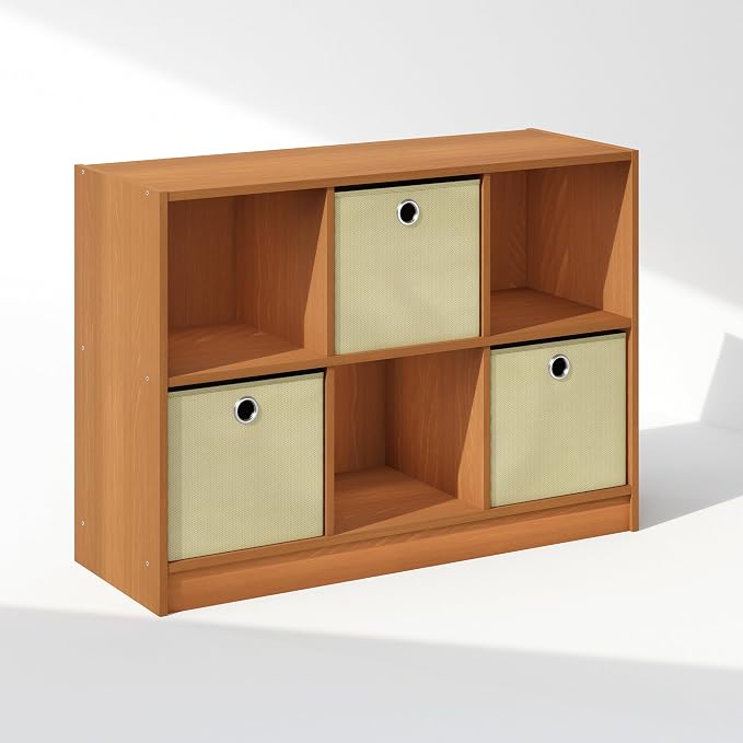 Furinno Cubic Closet Organizers and Storage, 6-Cube Closet Organizer with Bins, Open Shelf Storage, for Wardrobe, Bedroom, Living Room, Light Cherry