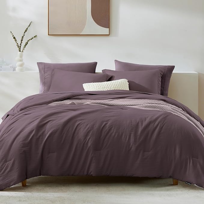 WRENSONGE Super King Comforter Set - 7 Pieces Artic Plum Soft Bed in a Bag Super King with Fitted Sheet, Flat Sheet, 2 Pillow Shams, and 2 Pillowcases- Warm Bedding Sets for All Season