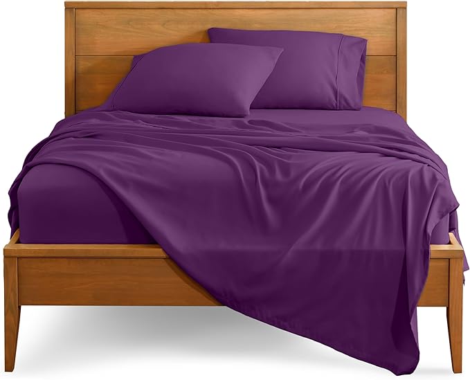 Bare Home Twin Sheet Set - 1800 Ultra-Soft Microfiber - Double Brushed - Deep Pockets - Easy Fit - Extra Soft - 3 Piece Set - Bedding Sheets & Pillowcases (Twin, Plum)