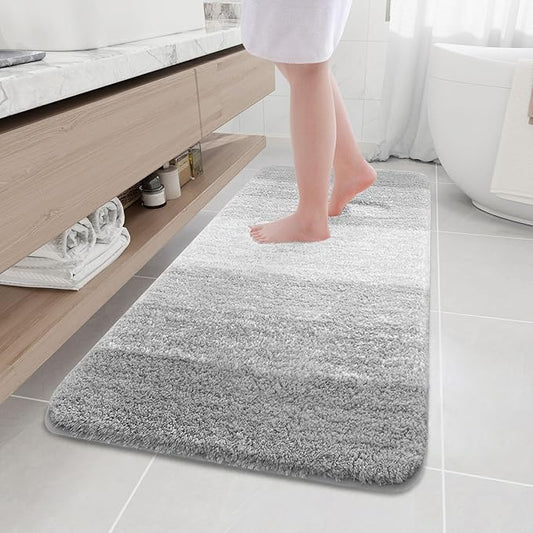 Arotive Microfiber Bathroom Rugs, Shaggy Soft and Absorbent Bath Rug, Non-Slip, Thick Plush Machine Washable Dry Bath Mats for Bathroom, Tub and Shower, 54x24, Light Grey, Rectangular