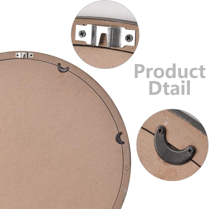 Round Wood Mirror,32 inch Circle Wooden Natural Large Farmhouse Vanity Boho Decor Wall Mirror for Bathroom Bedroom Living Room Hallway