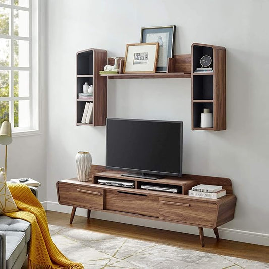 Modway Omnistand 2 Piece Entertainment Center, Walnut Gray