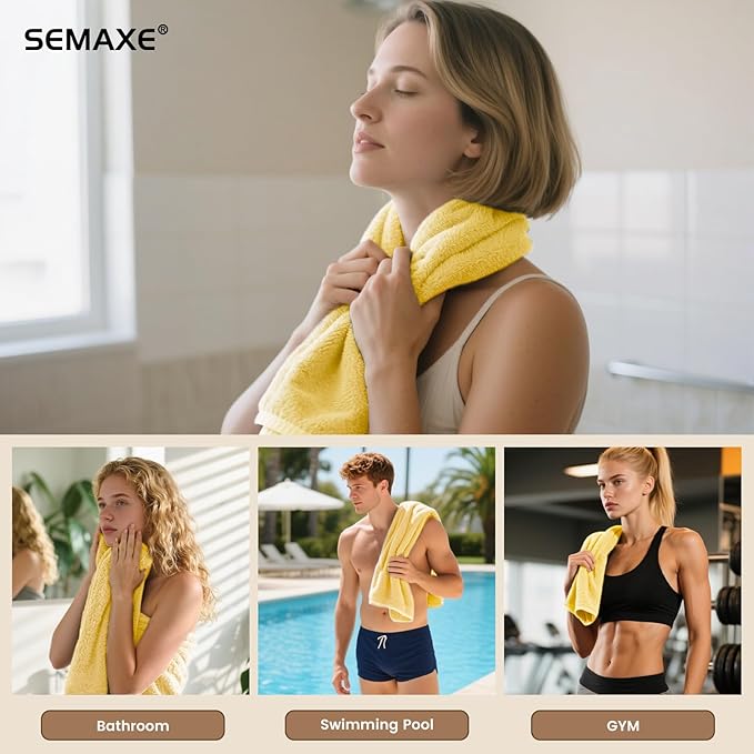 SEMAXE Hand Towels for Bathroom, 100% Cotton Towels with Hanging Loops, Soft and Absorbent, 4 Pack Hand Towel Set for Gym, Shower, Hotel, Spa and Kitchen, Yellow+Grey
