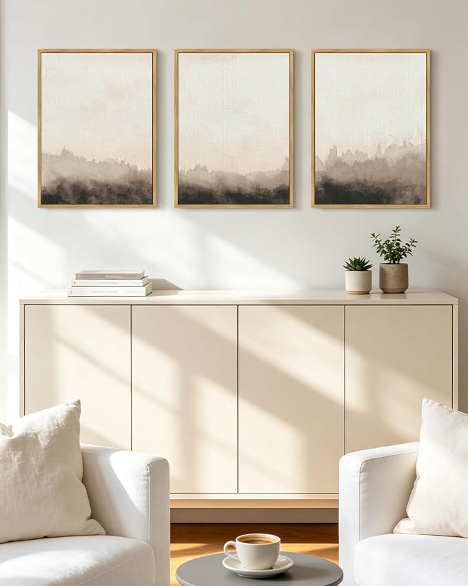KUVIOKE Watercolor Brown Landscape Abstract Framed Wall Art Nature Wilderness Illustrations Wall Decor Minimalist Modern Art Print Home Decor 12x16in (Natural Framed)