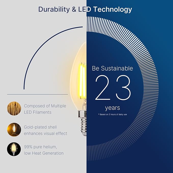 FLSNT 40W Equivalent LED Chandelier Light Bulbs, Dimmable Amber LED B11 E12 Candelabra Base Bulbs, 2200K Warm White, 330LM, 6 Pack UL,CA65 Listed.