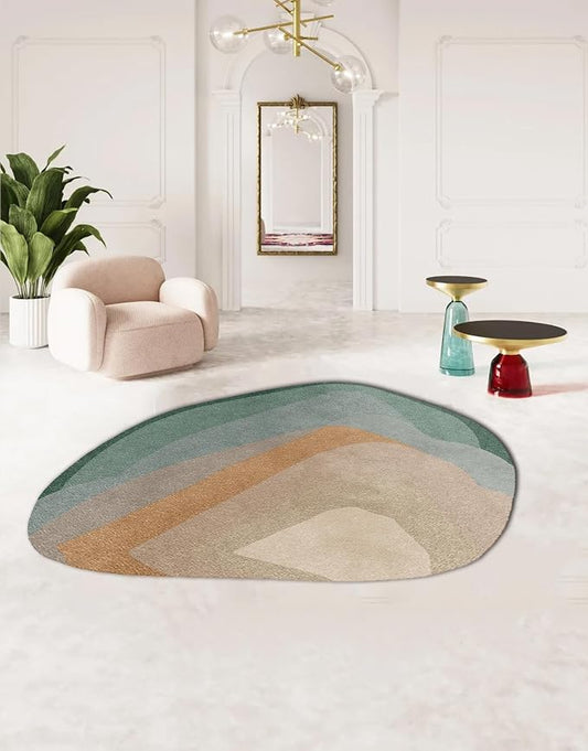 Boho Irregular Area Rug Green Grey Brown Modern Abstract Organic Shaped Unique Designer Rug for Bedroom Nursery Living Room Washable Large Rugs Funky Playroom Classroom Non Shedding Thick Carpet 5x7