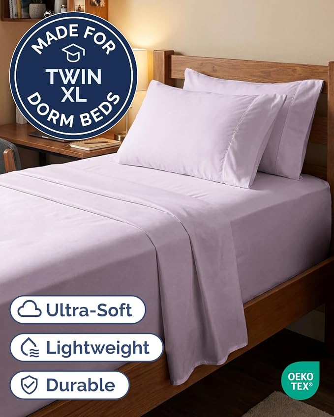 Extra Deep Twin XL Sheet Set - 4 Piece College Dorm Bed Sheets Set with Extra Deep Pockets - Ultra-Soft, Comfy & Breathable Bedding for Women, Men, Kids & Teens - Wrinkle & Fade Free - Light Lavender