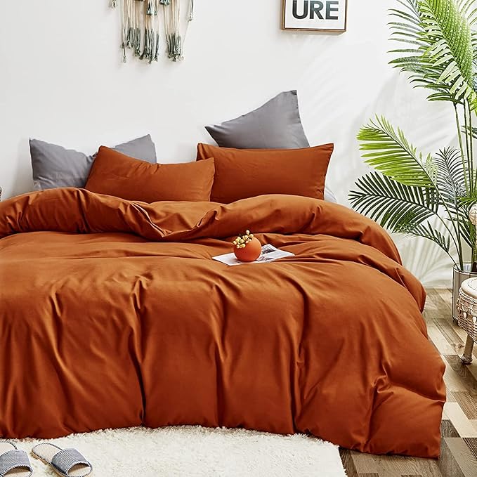Pureant Burnt Orange Comforter Set Full Size Women Girls Terracotta Red Bedding Comforter Sets Rust Full Comforter Cotton Soft Boho Caramel Full Size Comforter Sets Reddish Orange Blankets Breathable