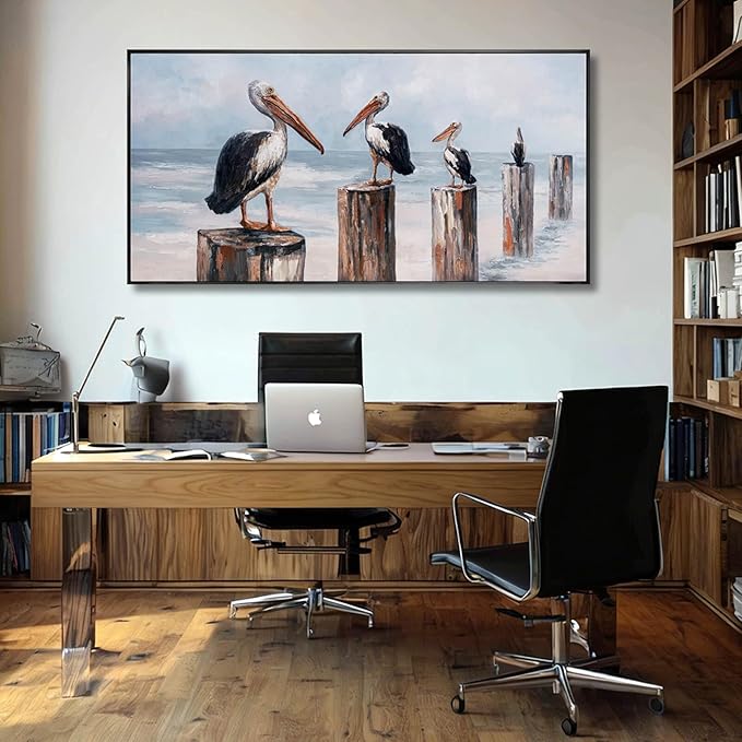 Bird Wall Decor Nature Canvas Prints Neutral Framed Wall Art 24"x48" Large Pictures for Dining Room Artwork for Office Bedroom