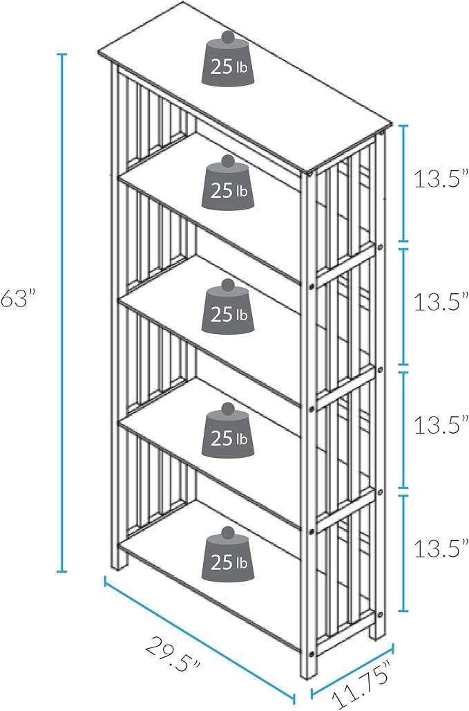 Mission Style 5-Shelf Bookcase-Walnut
