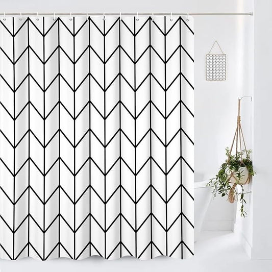 Boho Herringbone Shower Curtains Black White Zig Zag Geometric Bathroom Curtain Minimalist Abstract Polyester Shower Curtain Sets for Bathroom Extra Long 72x108 in with 12 Hooks