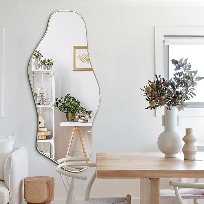 Irregular Mirror, 51.1"x23.6" Asymmetrical Frameless Mirrors, Large Gold Abstract Wall Mirrors, Modern Unique Shaped Mirror for Living Room Bathroom Bedroom Hallway Entryway