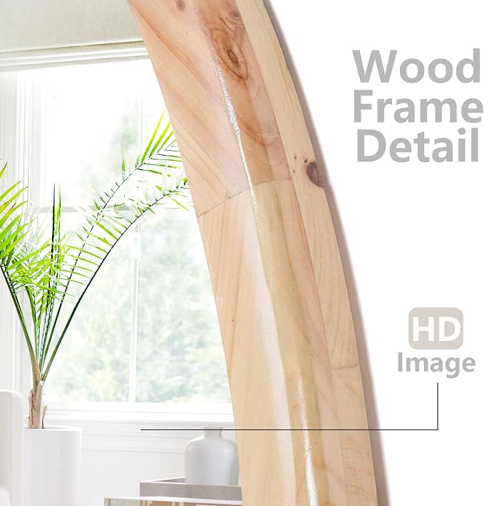 Round Wood Mirror,32 inch Circle Wooden Natural Large Farmhouse Vanity Boho Decor Wall Mirror for Bathroom Bedroom Living Room Hallway